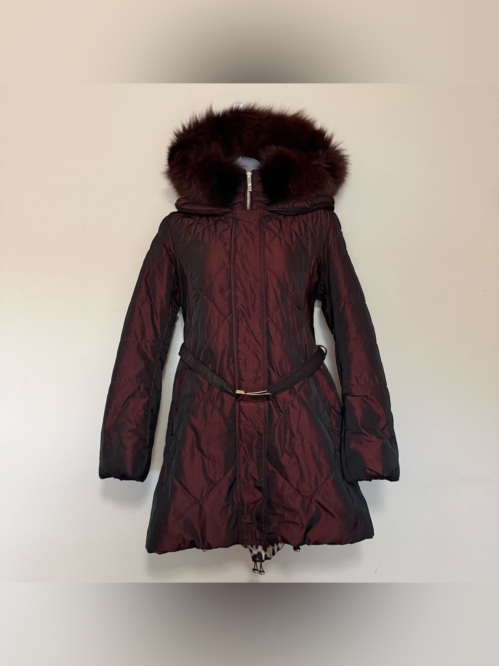 Gorski Apres Ski Fur Burgundy/Brown Puffer Coat Size Small